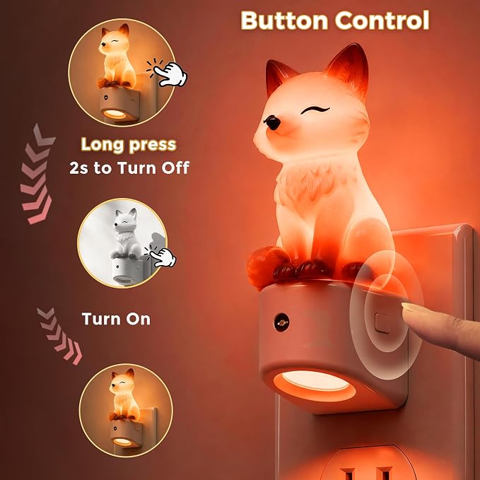L LOHAS LED Night Light for Kids,Kids Night Light,Dusk to Dawn Sensor | 3D Cute White Fox Night Lights,RGB+Soft White 3000K,Birthday Gift Nightlight for Kids, Room Decor 2 Pack
