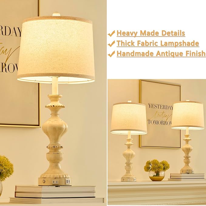 SAIWEYA 27.5" Farmhouse Table Lamps Set of 2, 3 Way Dimmable Touch Lamps | Touch Control, Dimmable, USB C+A Ports & AC Outlet, Bulbs Included, Bedside Nightstand Lamp for Living Room, Bedroom