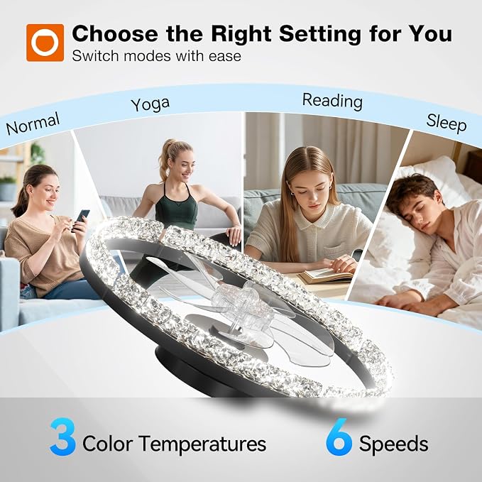 addlon 2 Pack 20 Inch Low Profile Ceiling Fans with Lights, Remote, Black | Flush Mount Fandelier, 3CCT Dimmable LED, Bluetooth App/Remote, Timer, Memory, Reversible DC Motor, Bedroom/Kids room