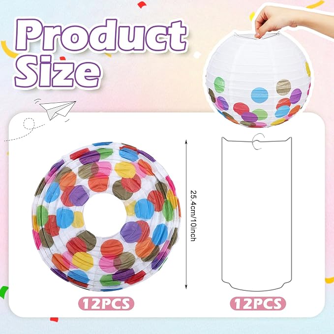 12 Pcs 10 Inch Hanging Paper Lanterns Party Decorations Pastel Classroom Decor for Birthday Back to School Party Decoration for Classrooms Wedding Birthday Ceilings(Classic Color,Dots)