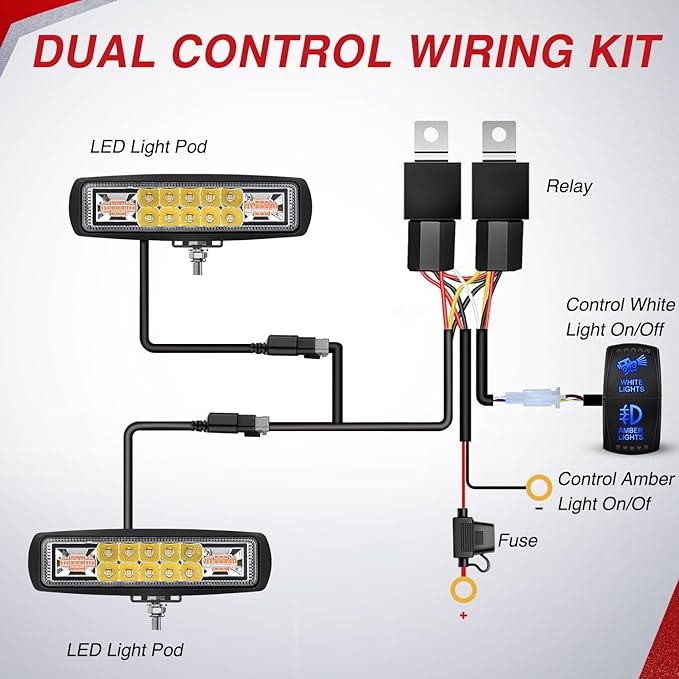 Nilight LED Light Pods 2PCS 6 Inch 60W Amber White 3 Lighting Modes Fog Lights Spot Flood Combo Beam with Dual Control 18AWG Wiring Harness for Truck Pickup Golf Cart UTV ATV SUV Boat 4x4 Car