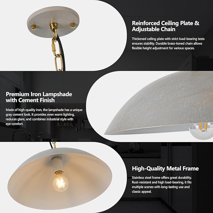 20" Modern Large Pendant Light, Cement Gray Farmhouse Pendant Lights Kitchen Island, Mid Century Modern Metal Pendant Lighting Fixture for Kitchen Living Room Dining Room Bedroom Café(2 Pack)