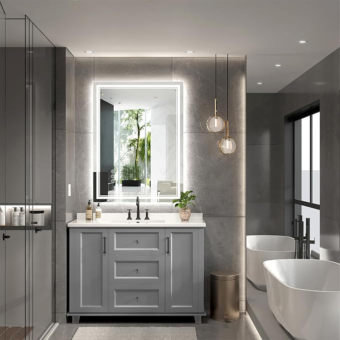 Ratsamee 24x32 Inch LED Bathroom Mirror with Frontlit & Backlit, Lighted Mirror for Bathroom Wall with 3-Color Dimmable & Anti-Fog, Vanity Mirror with Lights