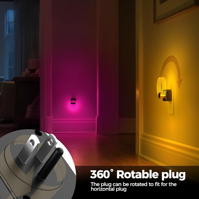Night Lights Plug into Wall, LED Night Light Color Changing RGB | Dusk-to-Dawn Sensor, Adjustable Brightness, Dimmable Nightlights for Hallway, Bedroom, Kids Room, Room Decor