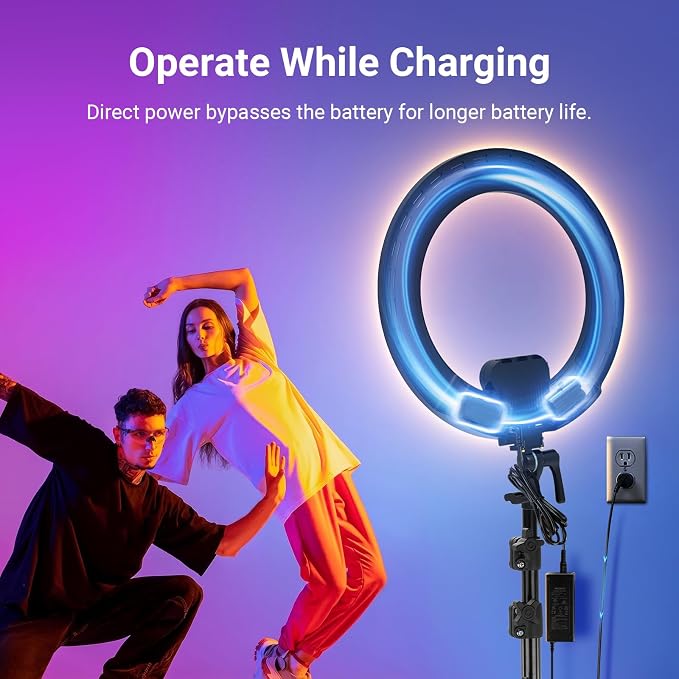 NEEWER 18" Ring Light, Wireless Professional Edge Lit Lighting with Tripod Stand, 45W 2900K-7000K CRI97+, 14.4V 3500mAh Battery, Phone Selfie Video Makeup Studio Streaming Photography, RB18B