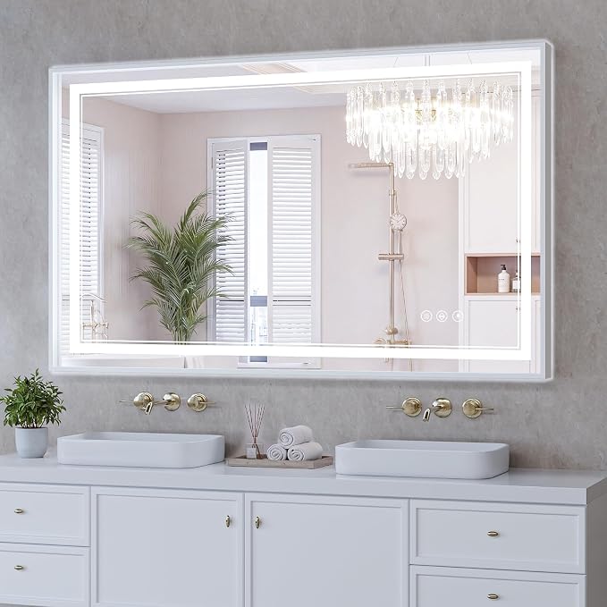 30"x50" LED Bathroom Mirror with Lights, Front & Backlit, Anti-Fog | Lighted Mirror with Dimmable, Aluminum Frame, 3 Color Temperature, CRI 90+, Touch Control with Memory, HD Tempered Glass