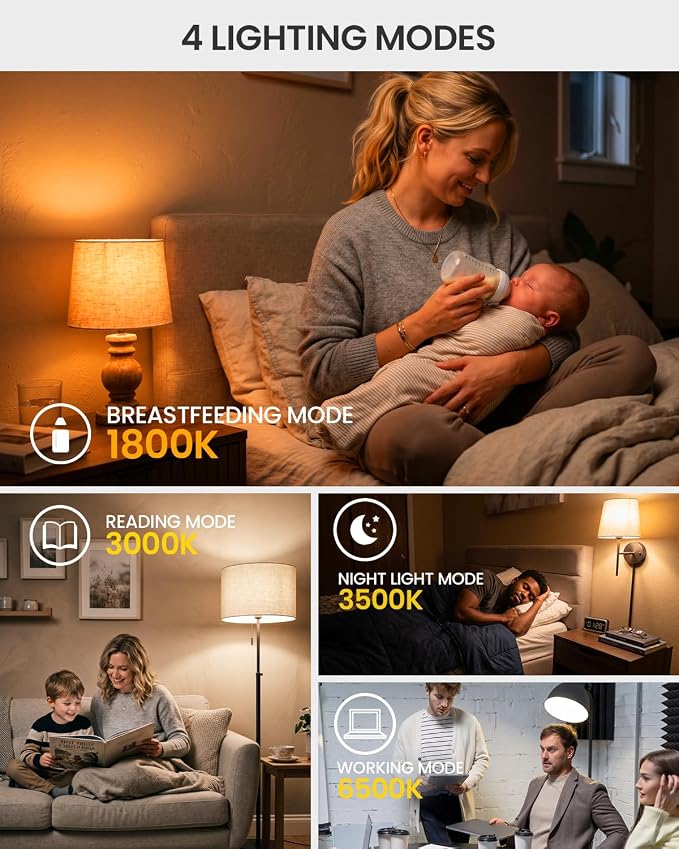 E26 LED Light Bulbs with Remote Control, Amber Light Bulbs 9W 60W Equivalent Warm Light Bulbs, 1800K-6500K Dimmable Remote Control Bulb for Bedroom, Nursery, Reading & Sleep Health, 1Bulb & 1Remote