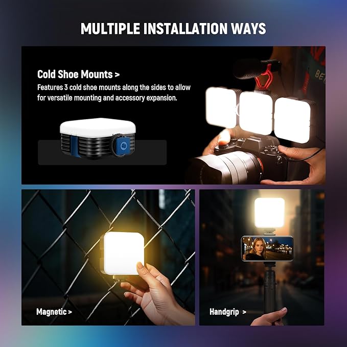 NEEWER Magnetic RGB Camera Video Light with Desk Tripod Stand & 3 Cold Shoes, Upgraded APP Control, CRI97+ 2500-8500K 2000mAh Rechargeable Photography Recording Small LED Panel Lighting, RGB62