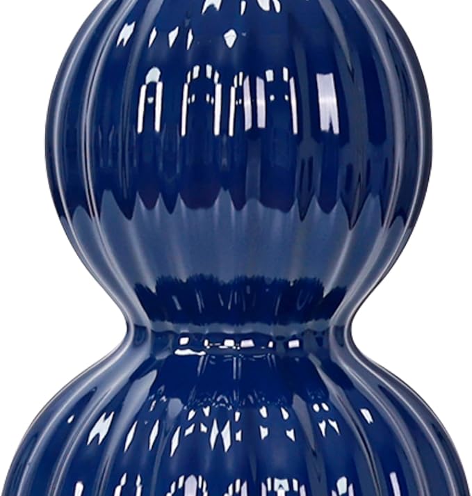 28" Navy Blue Table Lamps Set of 2 for Living Room, Modern Ceramic Bedside Lamps for Bedroom, Ribbed Gourd Table Lamps for Nightstand (2 LED Bulbs Included)