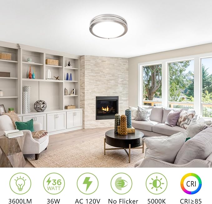 Flush Mount Ceiling Light - 4 Pack 13″‌ 36W 3000K/3500K/4000K/5000K/6000K Dimmable Led Ceiling Light Fixture for Kitchen Hallway Bedroom Bathroom (4, Brushed Nickel, 13)