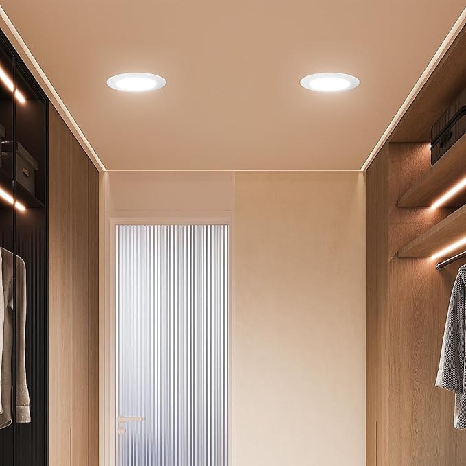FREELICHT 4 Pack 5/6 Inch 5CCT LED Recessed Can Light with Night Light, 2700K/3000K/4000K/5000K/6000K Selectable Flat Recessed Lighting, 10W=110W, 1000LM, Dimmable Retrofit - ETL & FCC