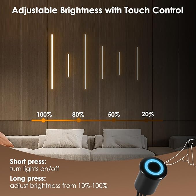 Slat Wall Lights for Wood Panel-6PCS LED Recessed Lighting Kit | White Light Cover Adhesive Black LED Light for Wood Slat Wall Panels,Dimmable& Touch 3000K Led Strip Lights