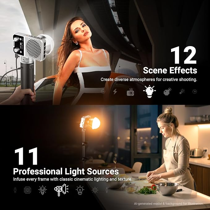 NEEWER FS60B 60W Compact Pocket Bi Color LED Light with APP/Panel Control | COB Continuous Output Lighting, 2700K-6500K, CRI96+, Portable for Professional Studio Photography, Video Recording