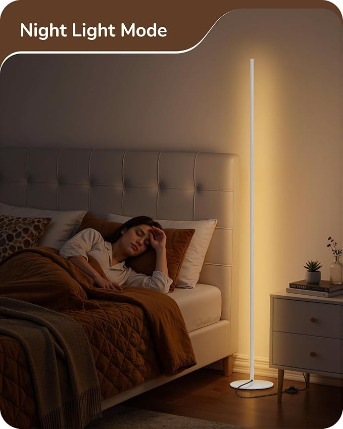EDISHINE 57.5" Corner Lamp with Remote & Foot Switch, Dimmable & 7 CCT | 2700-6000K, Tall Corner Lamp for Bedrooms, Living Rooms, Offices , Sturdy Base, Silver