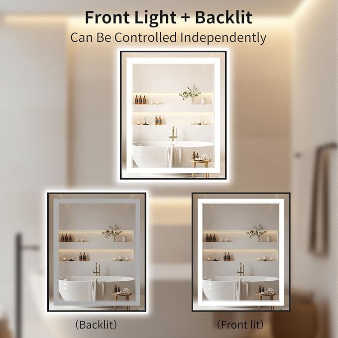 30"x36" LED Bathroom Mirror with Lights, Front & Backlit, Anti-Fog | Lighted Mirror with Dimmable, Aluminum Frame, 3 Color Temperature, CRI 90+, Touch Control with Memory, HD Tempered Glass