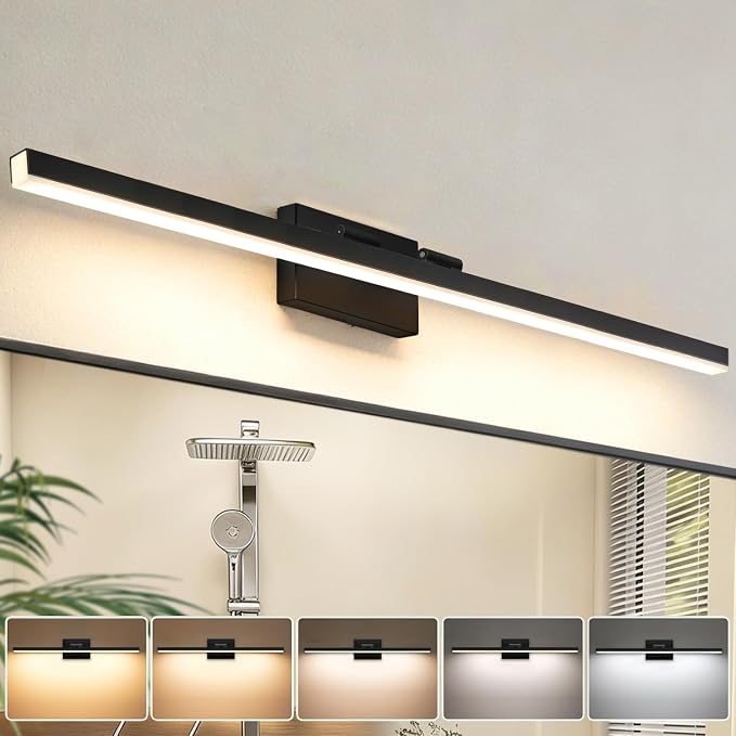 IZORRO Modern Bathroom Vanity Light 48 inch, Rotatable, 36W Dimmable Led Bathroom Light Fixture Over Mirror, Black Vanity Light Bar (5 Color Temperature)