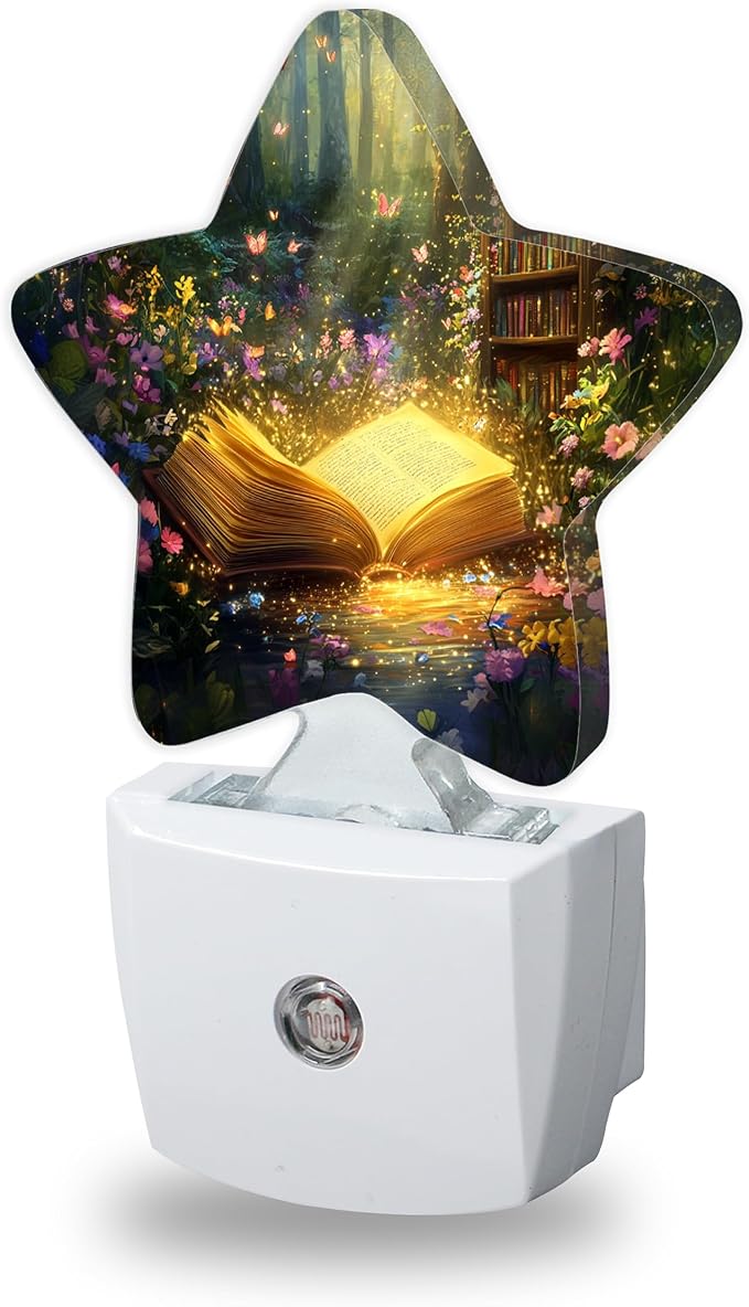 Energy Efficient Nightlights Plug In Wall, Forest Book Night Light for Kids Bedroom Decorative, Garden Wildflower Butterlies Dusk-To-Dawn Sensor Sleep Friendly Lamp for Nursery Bathroom Basement
