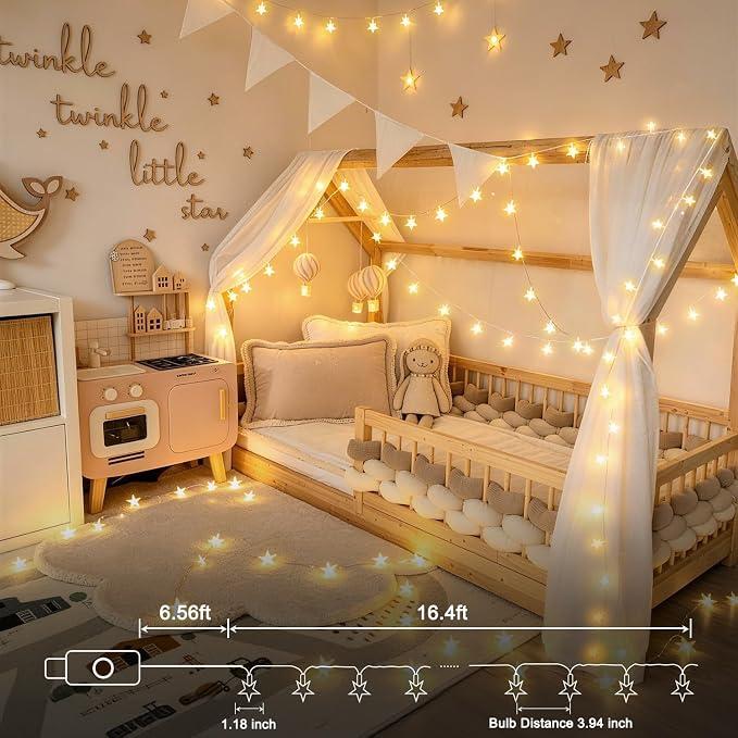 JMEXSUSS 50 LED 16.4Ft USB Star String Lights for Bedroom | Star Fairy String Lights, Remote Control, Waterproof, Indoor Use, Tent Loft Bed Classroom Dorm Decor, Warm White