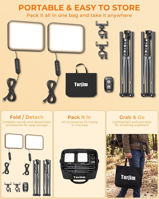 Torjim 12 Inch Video Light Kit for Creators | 30W High Brightness | Studio Lights with Tripod Stand & Phone Holder | 3000-6500K Adjustable Photography Lighting for YouTube Streaming Home Studio