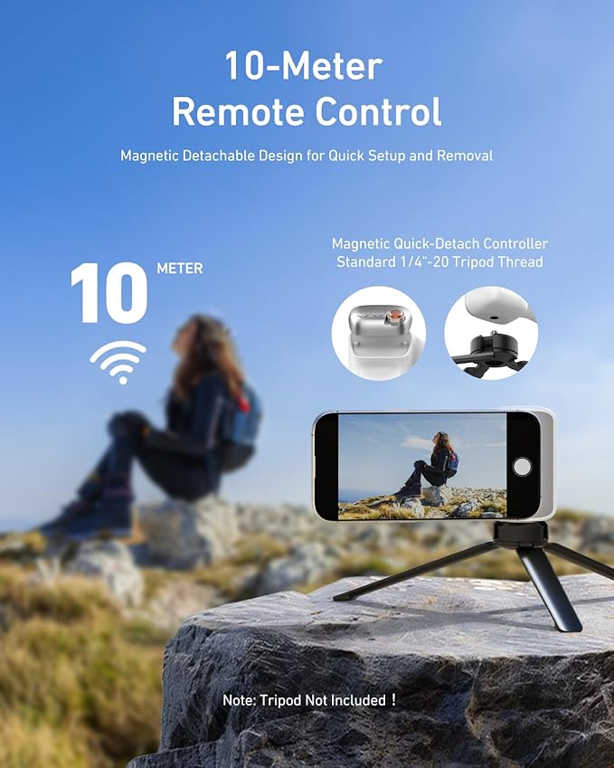 TELESIN Magnetic Phone Camera Grip for iPhone/Android Fun Shot with Detachable Wireless Shutter Remote - Official Certification - 1/4" Tripod Screw - Comfort Ergonomic Camera Grip Handle Holder