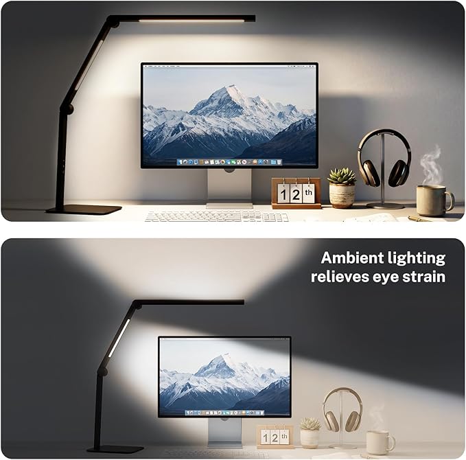 LED Desk Lamp for Home Office with Base, Dimmable Eye Care Architect Desk Light, Adjustable Swing Arm Dual-Light Lighting for Computer Monitor Work Desk Light, Reading, Study & Workbench