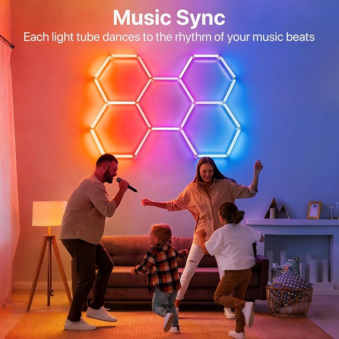 HYPERLITE Hexagon Garage Lights: Gen-IV 5 Grid RGB Hexagon LED Lights with Music Sync Mode, App & Remote Control, Multi-Color Honeycomb Light for Gaming Room, Gym, Garage