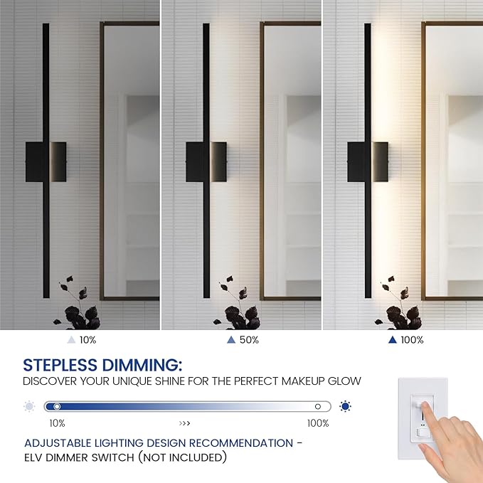 Black Bathroom Vanity Light - 31.5 inch Modern Bathroom Light Fixture Over Mirror 22W LED Dimmable Wall Sconce Lighting Fixture for Bedroom