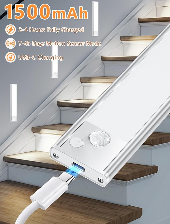Under Cabinet Rechargeable Lighting: 12 Inch Motion Sensor Dimmable Lights Indoor - Battery Operated Lights - Wireless Closet Light Magnetic Led Light for Kitchen Home Bathroom Counter 3 Pack