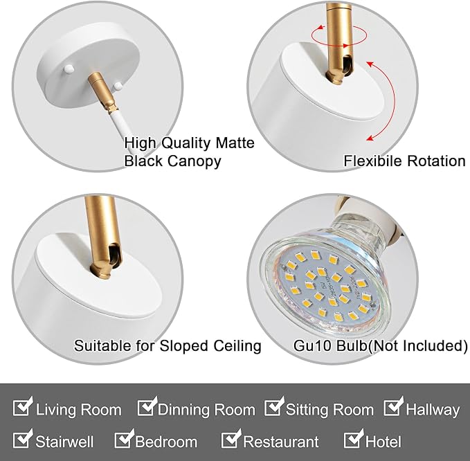 5-Light LED Track Lighting Kit White Track Light Flexibly Rotatable Light Head Modern Spot Lighting for Kitchen Living Room Dining Room Bedroom Closet Bar