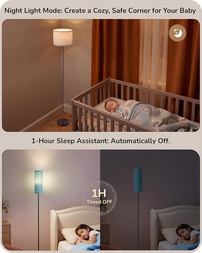 EDISHINE 2 Lampshades Modern Floor Lamps for Living Room Blue | 63.7", Remote Control, Foot Switch, 2700-6000K Dimmable, 9W Bulb Included, Minimalist Standing Lamp for Bedroom, Office