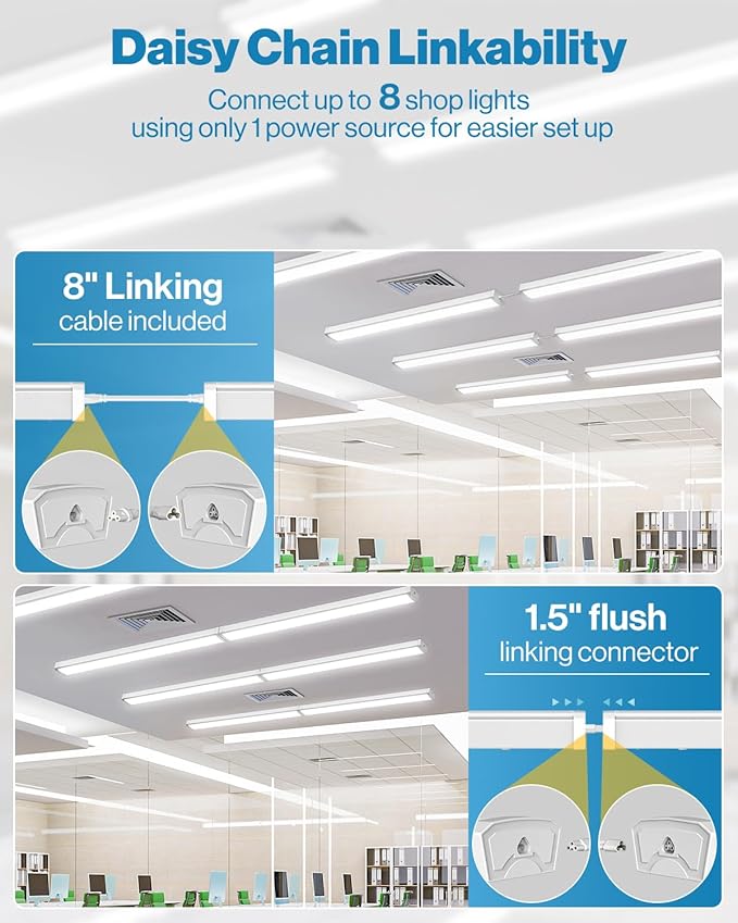 Sunco 20 Pack LED Shop Lights 4ft, Wraparound Fixtures, 40W=300W, Linkable | 3500LM, 6000K Daylight DLX, Surface Mount, Hardwired, Links 8x, 48" Fixtures for Shops, Garages, Workshop Utility Lighting