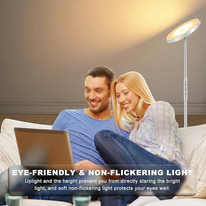 mukuxin Floor Lamp, Upgraded 40W 4000LM Super Bright Torchiere LED Floor Lamps for Living Room, Stepless Dimmable Color Temperature 2700K-6500K with Remote & Touch Control, Standing Light (Silver)