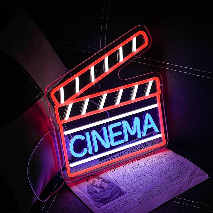 Cinema Neon Sign for Wall Decor Clapperboard Neon Light Film LED Sign Movie Neon Light Sign for Bar Home Movie Theater Film Room Wall Decor