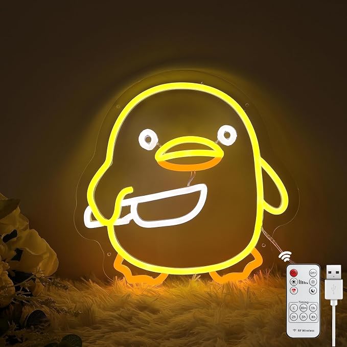 Duck Neon Sign for Bedroom Decor, Dimmble Cute Duck LED Neon Light | Funny Room Decor, Gamer Gift, Kawaii Aesthetic, Bedroom, Game Room, Man Cave, Mood Lighting, USB Powered, Premium Finish