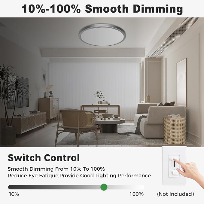 zemty 2Pack 15" LED Flush Mount Ceiling Light, 30W Dimmable, 5CCT (3000K–6500K) Brushed Nickel Round Fixture | Bright Low-Profile Lighting for Kitchen, Hallway, Bathroom, Living Room