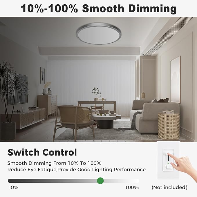 zemty 2Pack 12" LED Flush Mount Ceiling Light, 24W Dimmable 5CCT (3000K–6500K) Brushed Nickel Round Fixture | Modern Low-Profile Lighting for Bedroom, Kitchen, Hallway, Bathroom