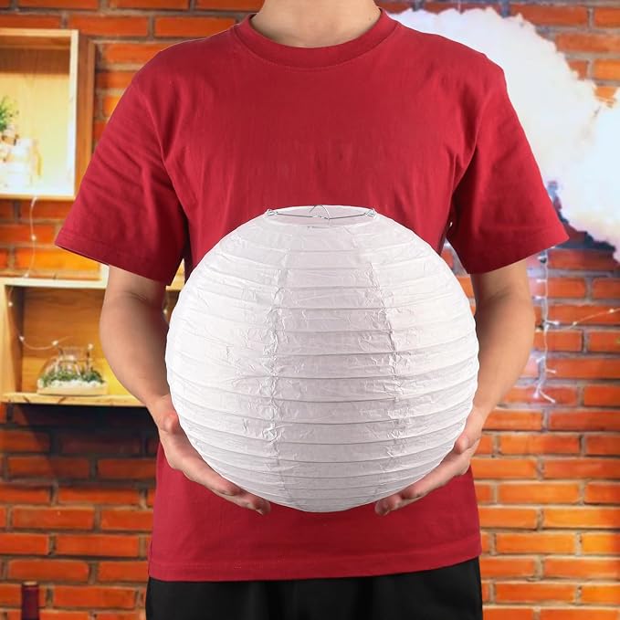 30 Pack 10 Inch Elegant White Round Paper Lanterns for Party Decorations, Weddings, Birthdays