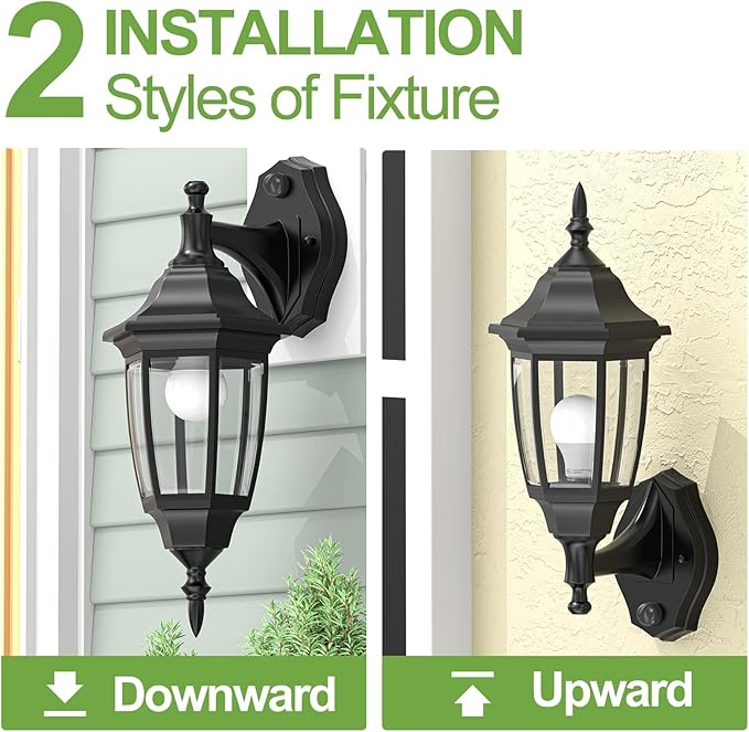 EMART Dusk to Dawn Plastic Outdoor Wall Light Fixtures with Bulbs, Waterproof and Anti-Corrosion Porch Sconces, Exterior Lanterns Wall Mount Lamp for Outside, Garage, Front Door, Patio, 1 Pack, Black