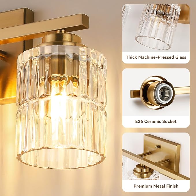 TALOYA Black 4-Light Bathroom Vanity Light with Fluted Cylinder Glass Shade | Modern Vanity Lighting Fixtures, Bathroom Lights Over Mirror, Wall Mount Mirror Light Fixtures for Bathroom Hallway Bedroom