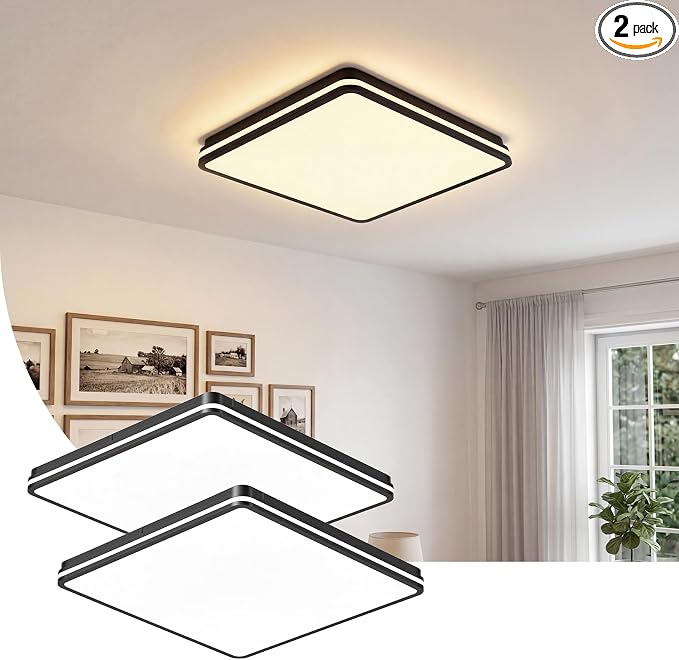 18 Inch LED Flush Mount Ceiling Light, White Ceiling Light Fixture with Side Light, 50W,4500LM, 2700K/4000K/6000K CCT Selectable, Square Lamp for Bathroom, Closet, Kitchen, Hallway, Bathroom