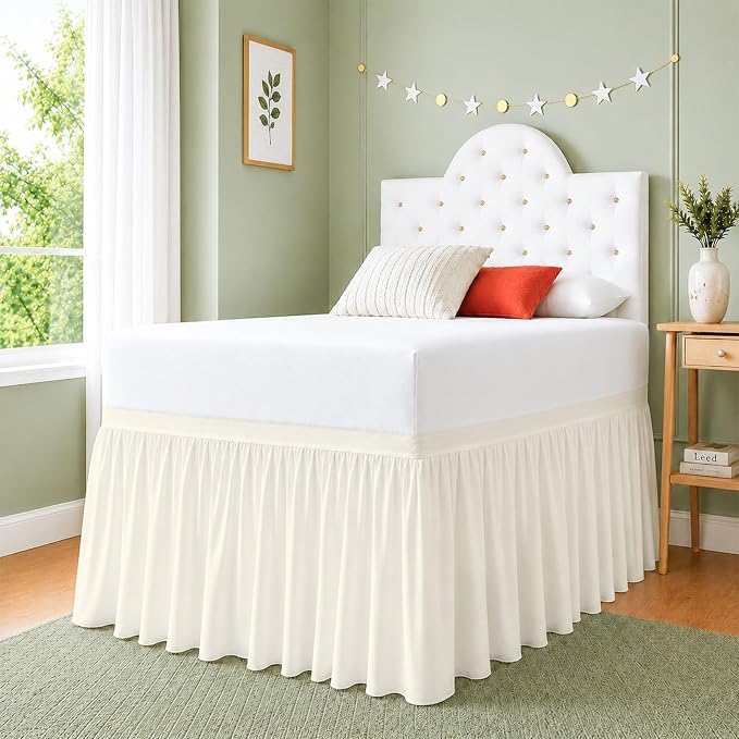 Cottingon Dorm Room Bed Skirt, 100% Microfiber, Ivory, Twin XL-46 Drop