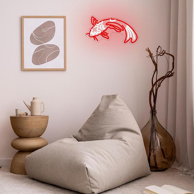 Koi Fish Neon Sign for Wall Decor Koi Carp Neon Lights Japanese Fish Led Neon Red White Neon Signs Lucky Sign 16.7”x9.3” for Bedroom Office Living Room Decoration