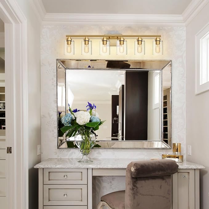 SKEJAO Bathroom Vanity Light Over Mirror,Bathroom Light Fixture Wall Sconce Lighting for Bedroom,Living Room (Gold, 6-Light)