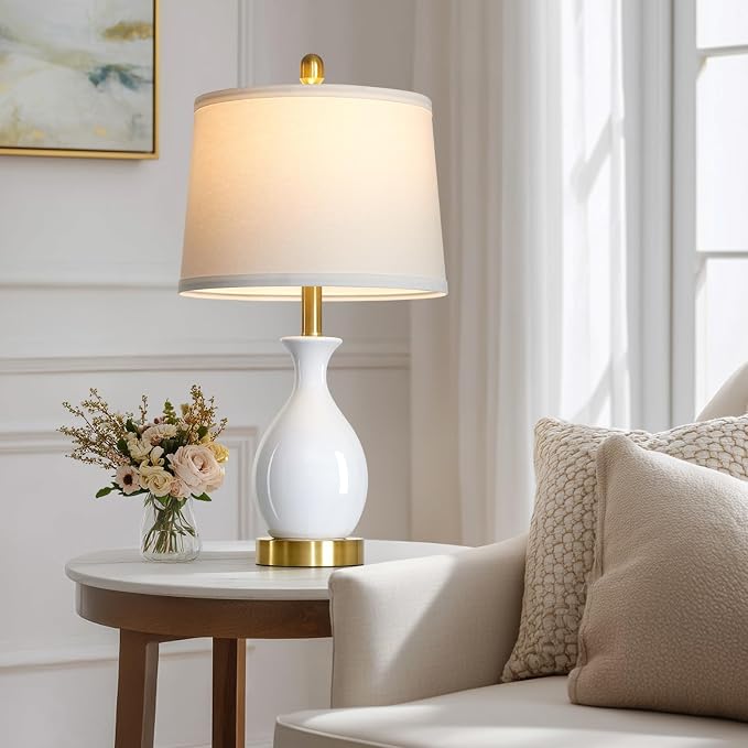 24" Bedside Table Lamp for Bedroom, Modern Classic Ceramic Lamp for Living Room, Small White Table Lamps for Nightstand & End Table (1 Pack)