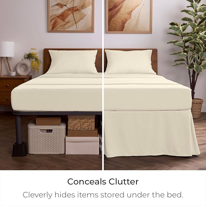 Mellanni Bed Skirt Cal King Size - Tailored Drop Bed Skirting | 15-Inch Pleated Dust Ruffle - Hotel Luxury Bedding - Wrinkle, Fade, Stain Resistant - 1 Bedskirt (King, Golden Ivory)
