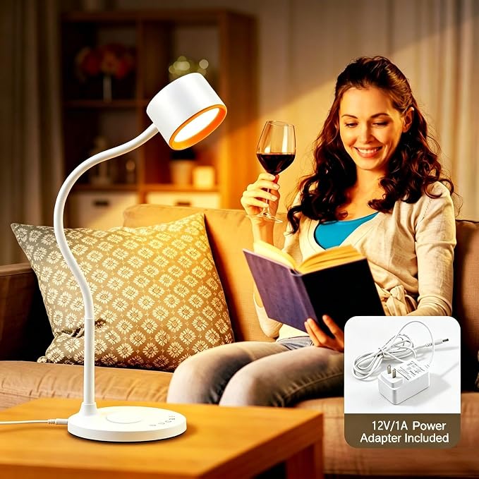 LiFMIRA Desk lamp with USB Charging Ports, Touch Control Desk Light White | Reading Lamp for Home Office, 5 Color Stepless Dimming Study Lamps Reading Light Table Lamp for Bedroom Bedside Dorm Room