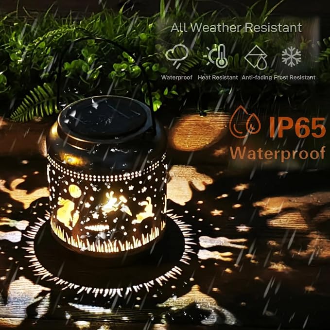 Rabbit Solar Outdoor Waterproof Lantern Garden Decor Birthday Gifts for Women Mon Grandma Metal Hanging Solar Lights Outside LED Bunny Lanterns for Yard Patio Lawn Pathway Landscape (Rabbit)