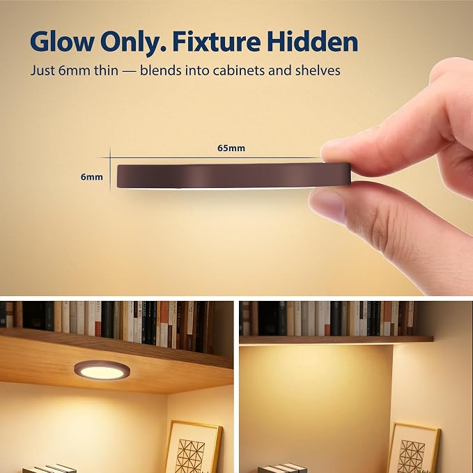 V4light Wired LED Puck Lights, Under Cabinet Lighting Touch Dimmer, 8 Pack | Ultra-Thin 6mm Dimmable, 2700K-6500K, Plug-In Powered, Easy Install, for Kitchen, Pantry, Closet, Counter & Display