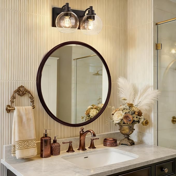 IZORRO Bathroom Light Fixtures, 2-Light Oil Rubbed Bronze Vanity Light, Modern Wall Sconces with Globe Clear Glass Shade, Vanity Lighting Fixtures Over Mirror,E26 Bulb Socket
