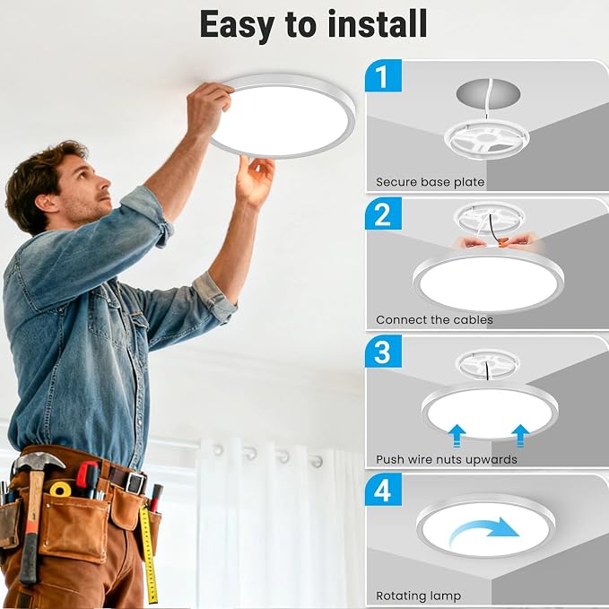 2 Pack LED Flush Mount Ceiling Light,12Inch 24W,3000K/3500K/4000K/5000K/6500K 5 Color Temperatures Ceiling Light Fixture for Kitchen Porch Hallway Bedroom Bathroom and Closet,Brushed Nickel